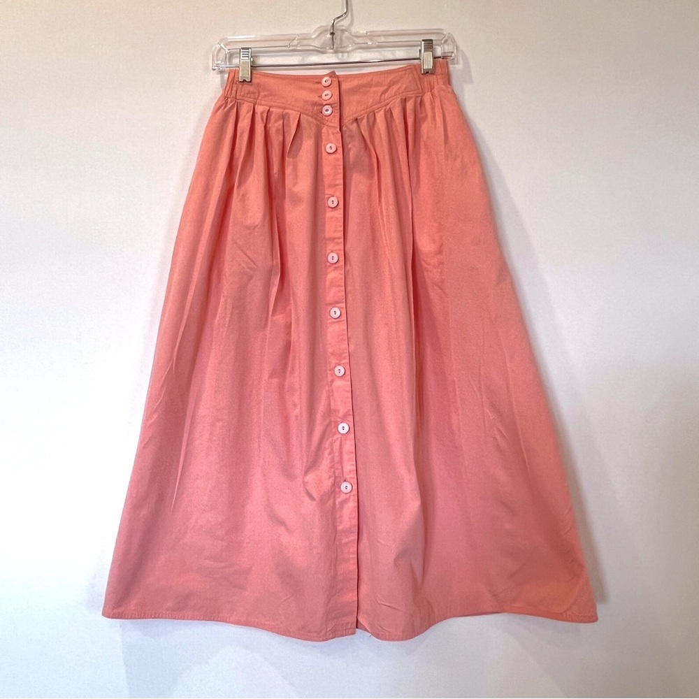 Midi Button-Front Skirt in Coral Pink
